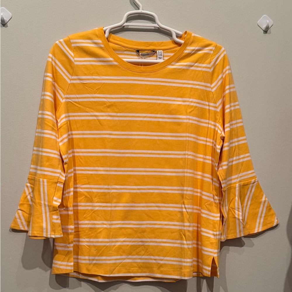 Isaac Mizrahi Yellow and White Striped Long-Sleeve Top